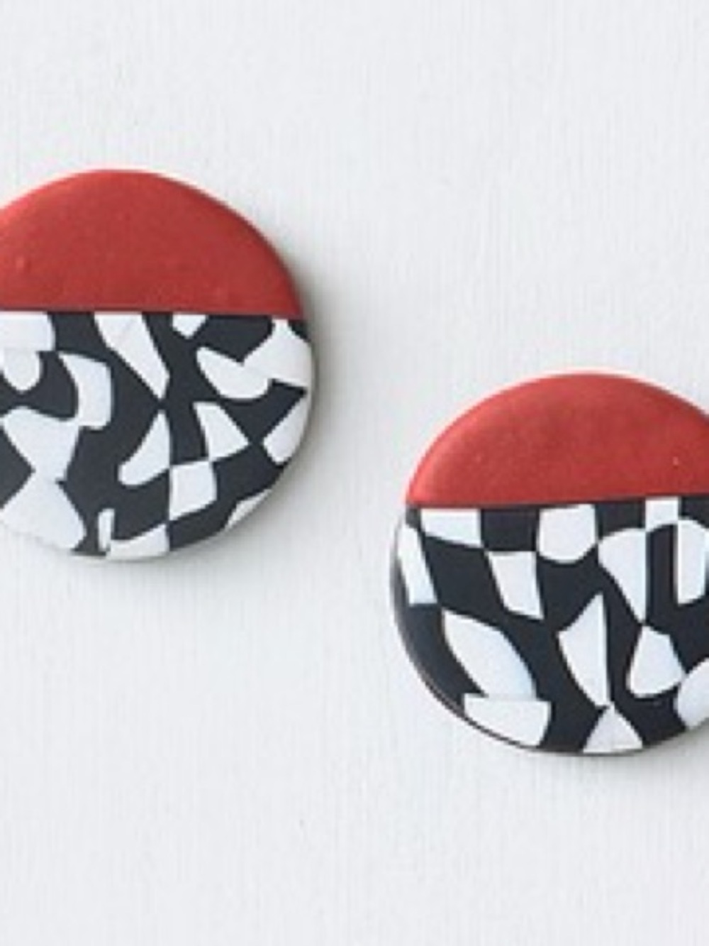 Red and Black Round Patterned Statement Earrings
